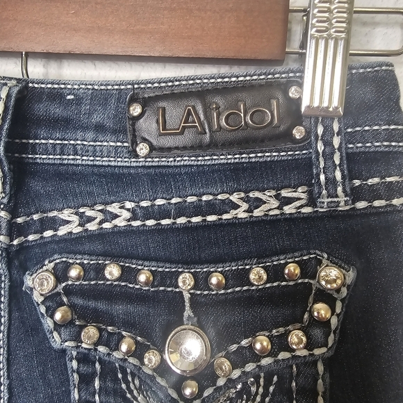 LA Idol Girls Size 12 Capri Jeans Denim Embroidered Bling Pockets Y2K - Picture 9 of 14